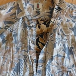 tori richards aloha Hawaiian  tan black shirt large